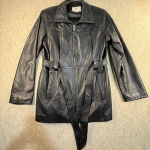 Vingate Jacqueline Ferrar Blk Genuine Lambskin Leather Belted ZipJacket Women M